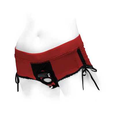 Sasha Cinch Booty Short Strap-on Harness Red Plus Size S  Strap-on Shorts