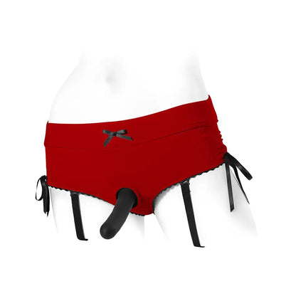 Sasha Cinch Booty Short Strap-on Harness Red Plus Size S  Strap-on Shorts