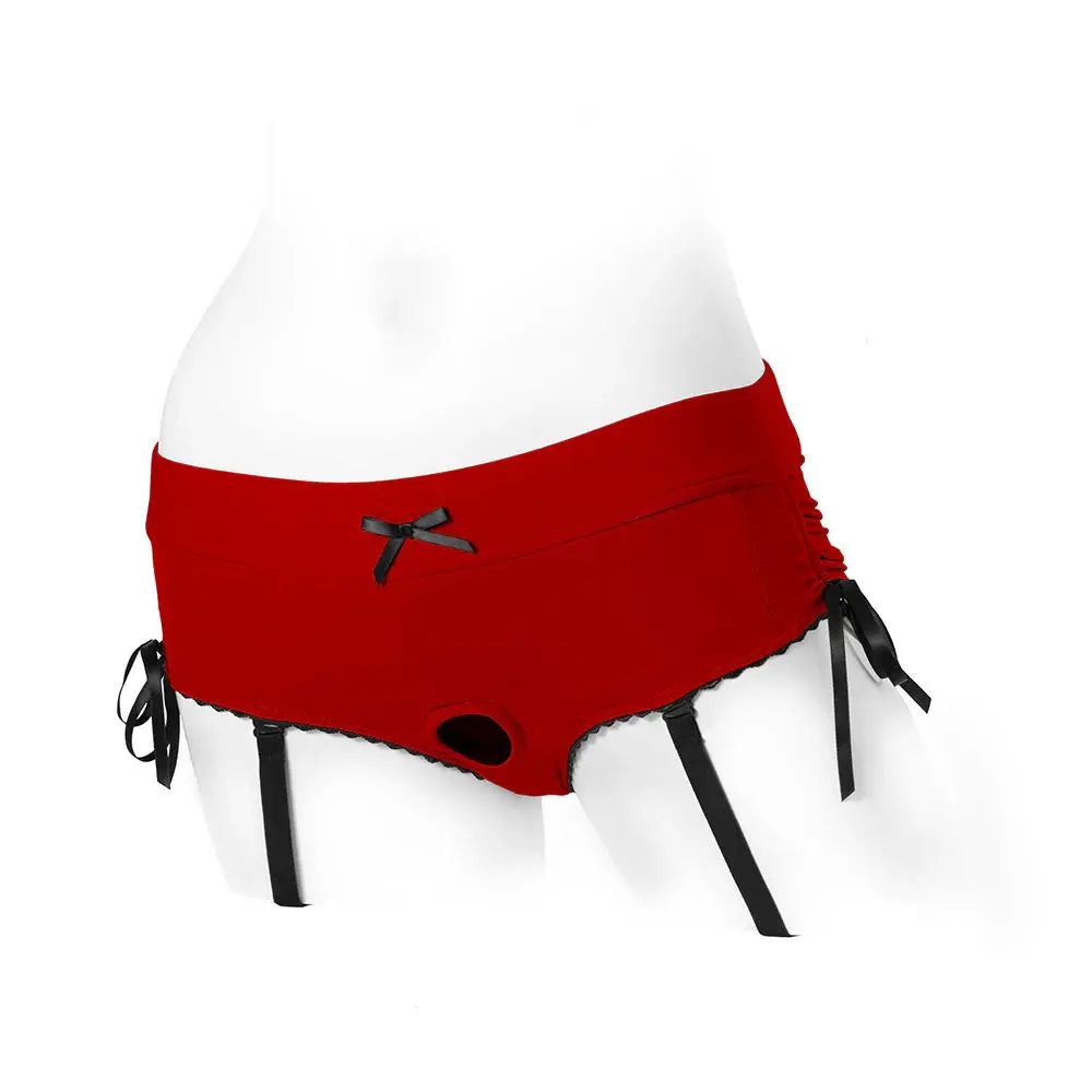 Sasha Cinch Booty Short Strap-on Harness Red Plus Size S  Strap-on Shorts