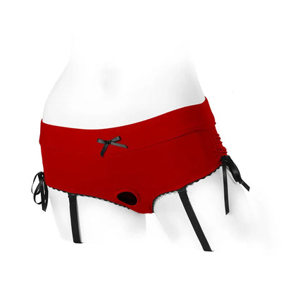 Sasha Cinch Booty Short Strap-on Harness Red Plus Size S  Strap-on Shorts