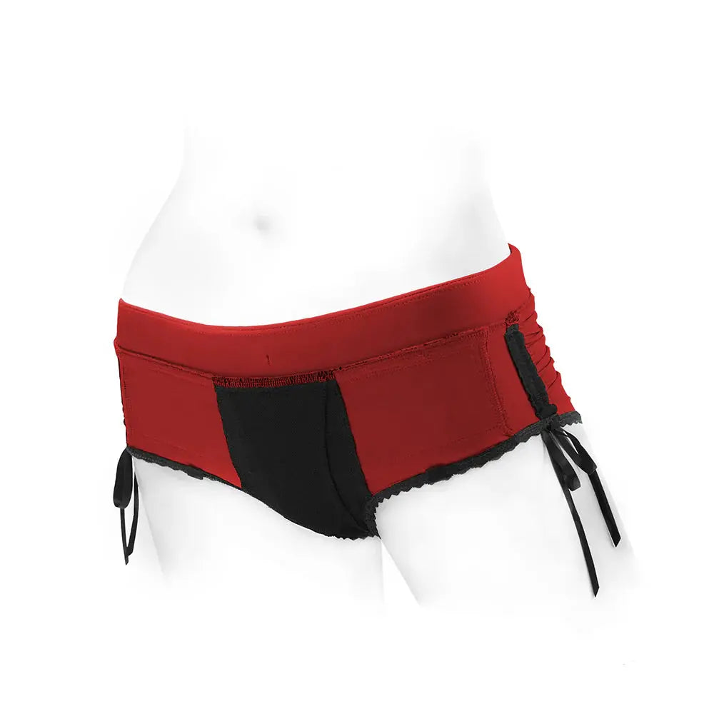 Sasha Cinch Booty Short Strap-on Harness Red Plus Size S  Strap-on Shorts