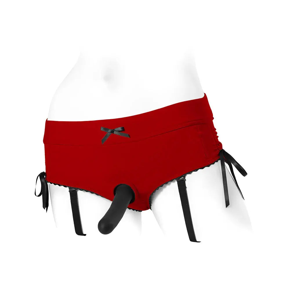 Sasha Cinch Booty Short Strap-on Harness Red Size M  Strap-on Shorts