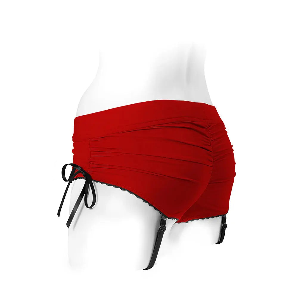 Sasha Cinch Booty Short Strap-on Harness Red Size M  Strap-on Shorts