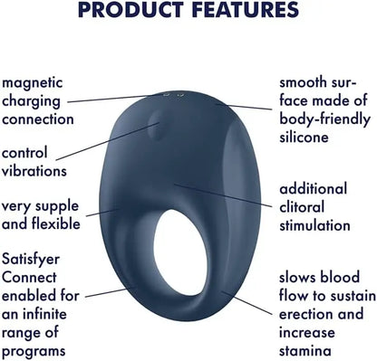 Satisfyer Bluetooth Cock Ring Sex Toy Strong One - Blue  Vibrating Cock Ring