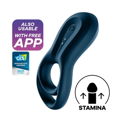 Satisfyer Bluetooth Vibrating Cock Ring Sex Toy Epic Duo Dark Blue  Vibrating Cock Ring