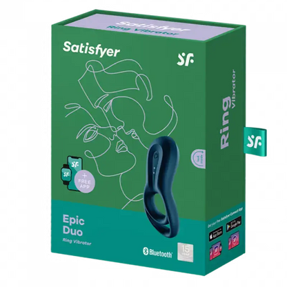 Satisfyer Bluetooth Vibrating Cock Ring Sex Toy Epic Duo Dark Blue  Vibrating Cock Ring