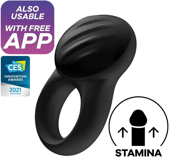 Satisfyer Bluetooth Vibrating Cock Ring Sex Toy Signet Ring - Black  Vibrating Cock Ring