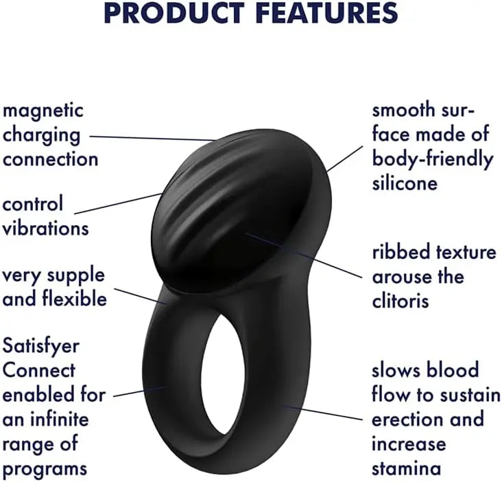 Satisfyer Bluetooth Vibrating Cock Ring Sex Toy Signet Ring - Black  Vibrating Cock Ring