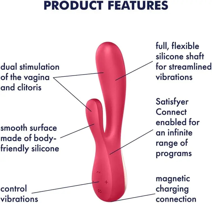 Satisfyer Mono Flex Rabbit Sex Toy - Red Bluetooth Rabbit Vibrator  Vibrators