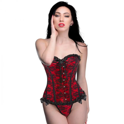 Scarlet Seduction Lace-up Corset and Thong - Large Sexy Red Lace Corset Lingerie  Fetish Clothing and Lingerie