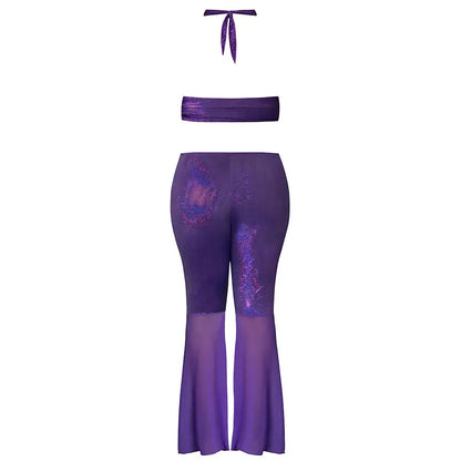Sexy Hippy Costume Halter and Flair Pant Set Purple Disco L/XL  Lingerie - Club Wear