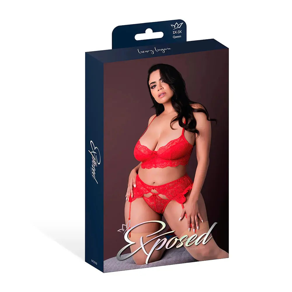 Sexy Red Plus Lingerie Sugar High Bra, Garter & Panty Set Queen Size  Lingerie - Bra and Panty sets