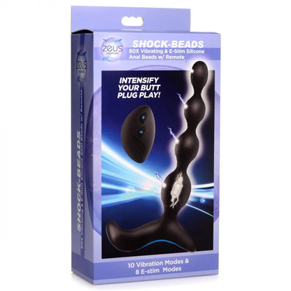 Shock-Beads 80X Vibrating & E-stim Silicone Anal Beads with Remote  E-Stim Anal Plug