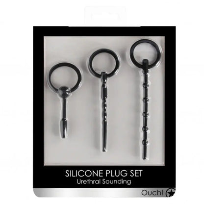 Shots Ouch Urethral Sounding Plug Set - Black  Penis Plug