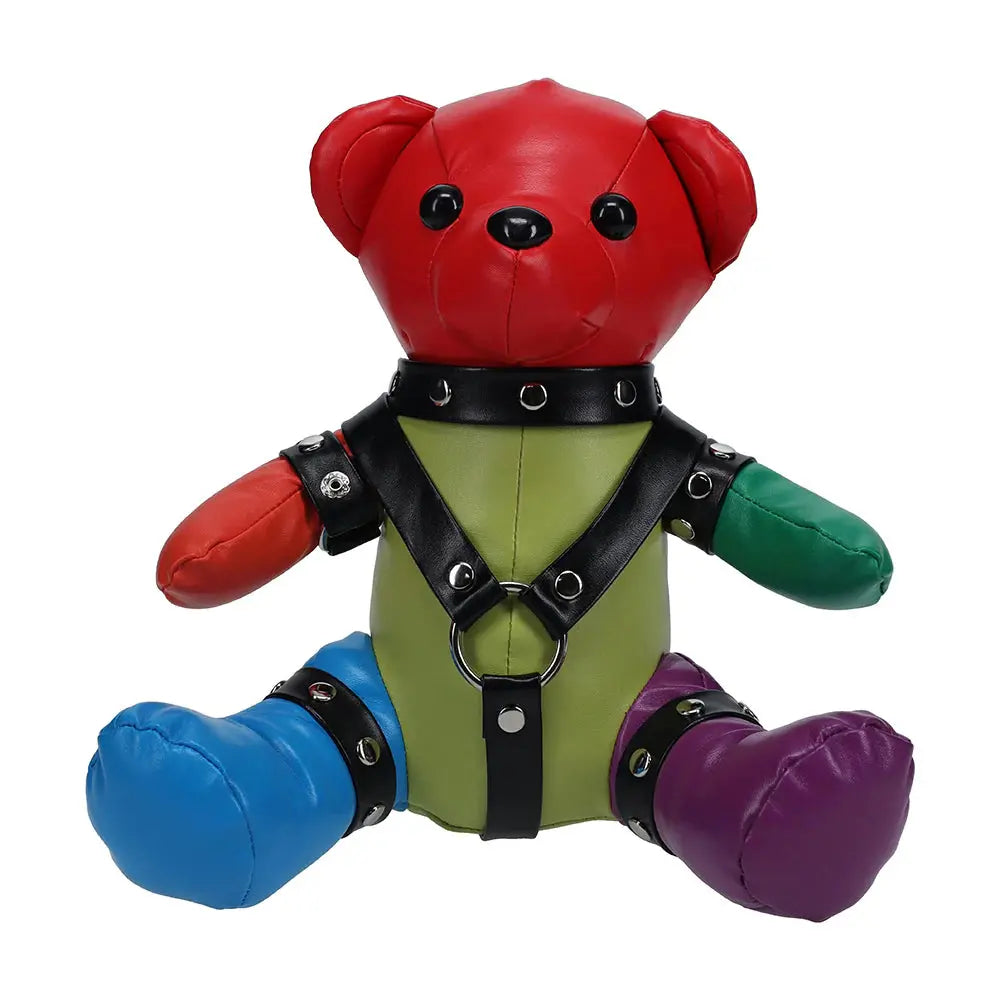 Shots Rainbow Bear Adult Plushie Black Harness  Novelties - Gag Gifts