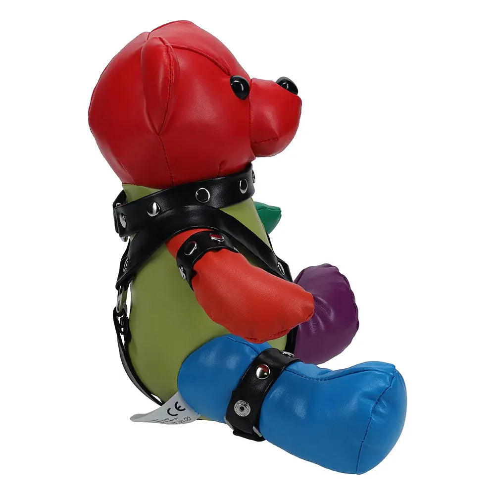 Shots Rainbow Bear Adult Plushie Black Harness  Novelties - Gag Gifts