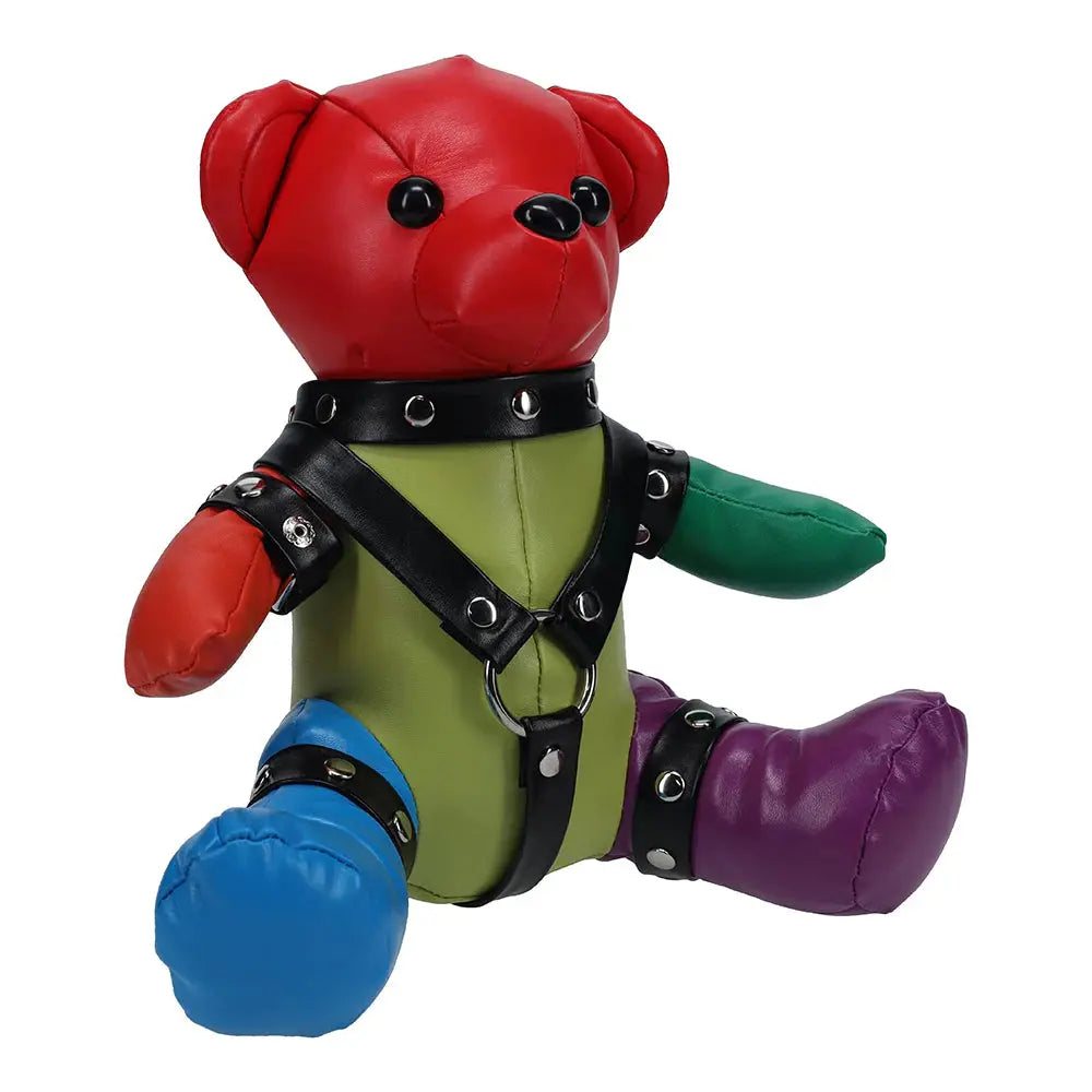 Shots Rainbow Bear Adult Plushie Black Harness  Novelties - Gag Gifts
