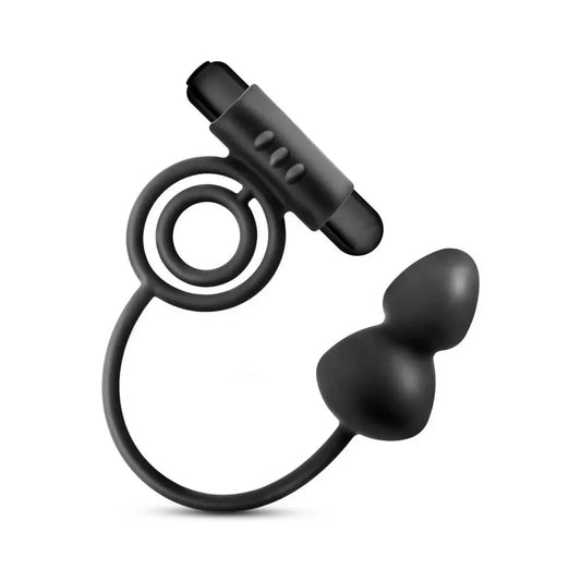 Silicone Anal Plug with Vibrating C-Ring Black  Vibrating Cock Ring