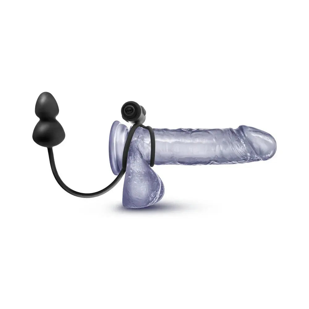Silicone Anal Plug with Vibrating C-Ring Black  Vibrating Cock Ring