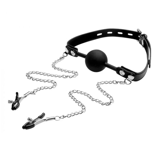 Silicone Ball Gag with Nipple Clamps  Masks, Gags and Blindfolds