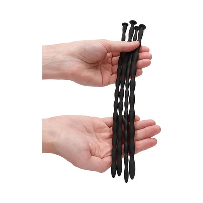 Silicone Urethral Sound Kit - Urethral Sounding Advanced Silicone Spiral Screw Plug Set Black  Urethral Sound