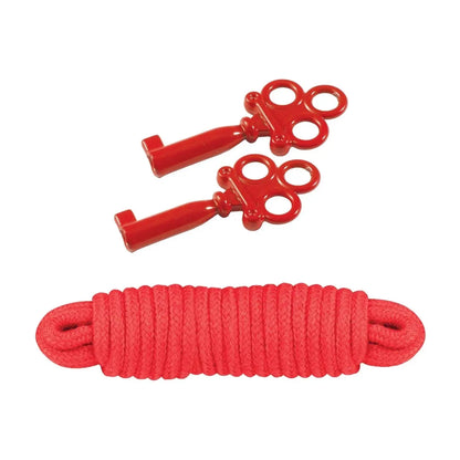 Sinful Metal Cuffs With Keys and 118 inch Red Bondage Rope  Fetish - Cuffs & Restraints
