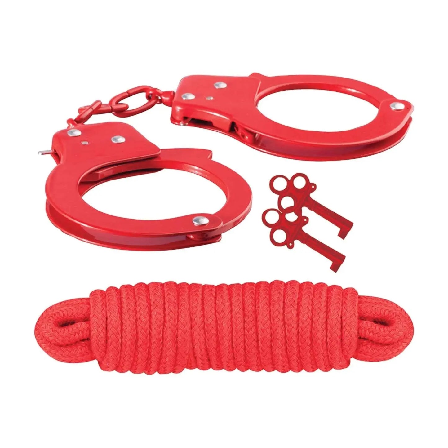 Sinful Metal Cuffs With Keys and 118 inch Red Bondage Rope  Fetish - Cuffs & Restraints