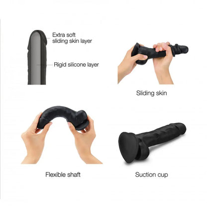 Sliding Skin Dual-Density Silicone Dildo Sex Toy Black XL Suction Cup Dildo  Dildos