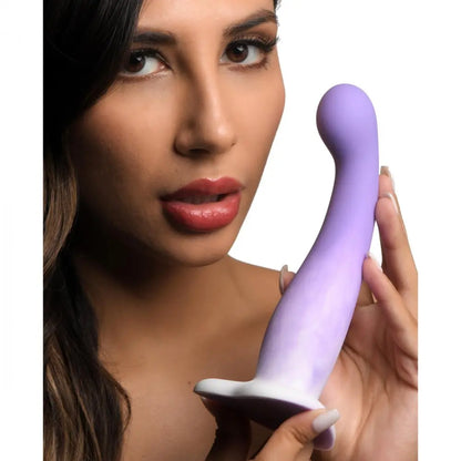 Slim G-Spot Dildo Sex Toy Silicone Purple and White Dildo with Heart Suction Cup Base  Curved Dildo
