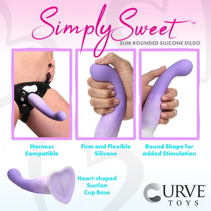 Slim G-Spot Dildo Sex Toy Silicone Purple and White Dildo with Heart Suction Cup Base  Curved Dildo