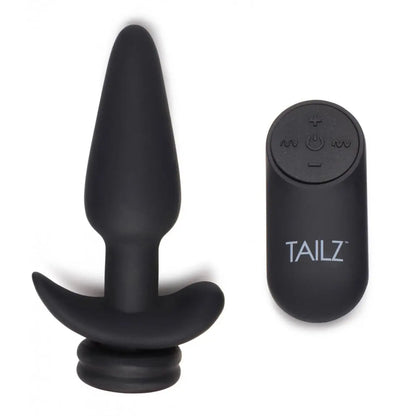 Small Vibrating Anal Plug with Fox Tail Butt Plug Attachment - Black  BDSM Pet Play Anal Plug