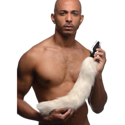 Small Vibrating Anal Plug with Fox Tail Butt Plug Attachment - White  BDSM Pet Play Anal Plug