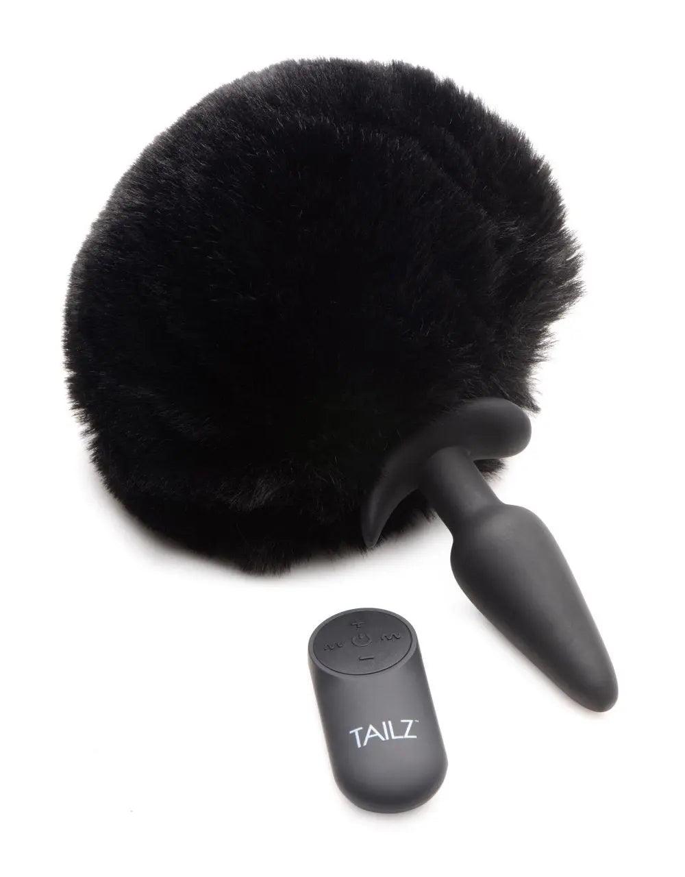 Small Vibrating Anal Plug with Interchangeable Bunny Tail - Black  BDSM Pet Play Anal Plug