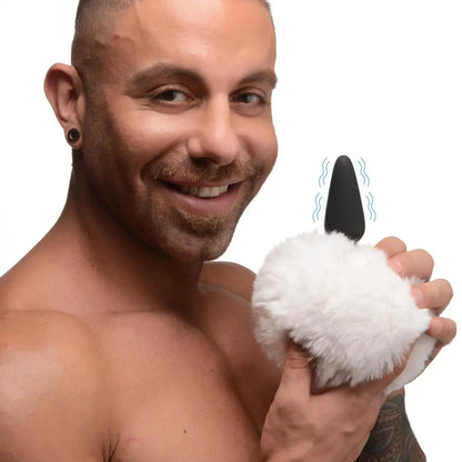 Small Vibrating Anal Plug with Interchangeable Bunny Tail - White  BDSM Pet Play Anal Plug