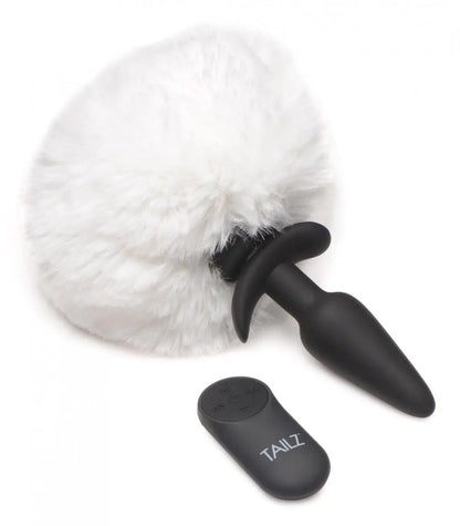 Small Vibrating Anal Plug with Interchangeable Bunny Tail - White  BDSM Pet Play Anal Plug