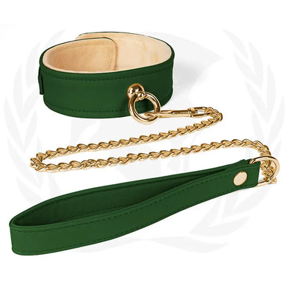 Spartacus Plush Lined PU Collar Chain Leash  Fetish - Cuffs & Restraints