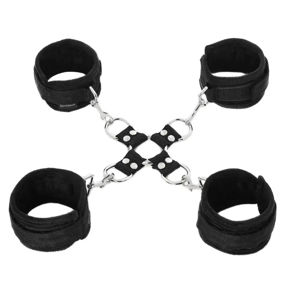 Sportsheets 5-Piece Adjustable Hog Tie & Cuff Set Black  Bondage Kits