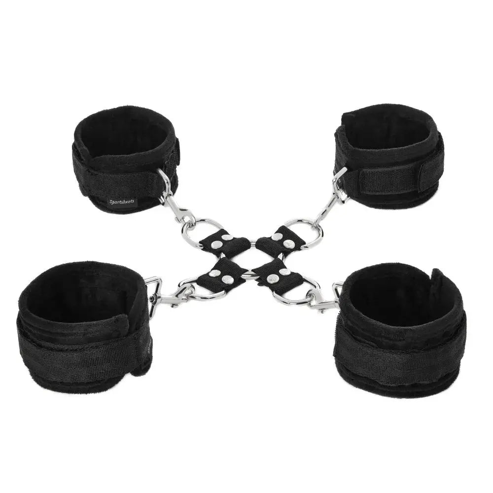 Sportsheets 5-Piece Adjustable Hog Tie & Cuff Set Black  Bondage Kits