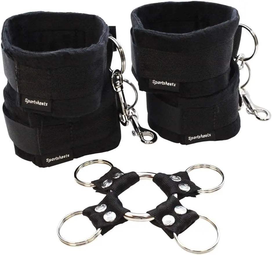 Sportsheets 5-Piece Adjustable Hog Tie & Cuff Set Black  Bondage Kits