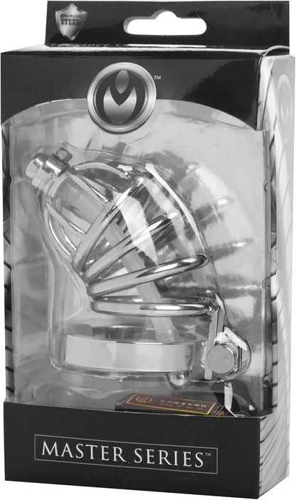 Stainless Steel Chastity Cage with Silicone Urethral Plug  Chastity