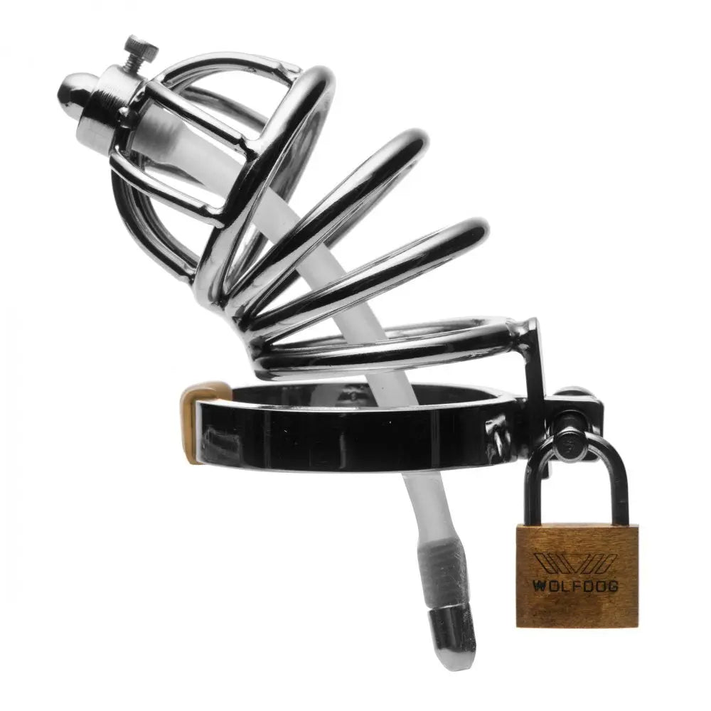 Stainless Steel Chastity Cage with Silicone Urethral Plug  Chastity