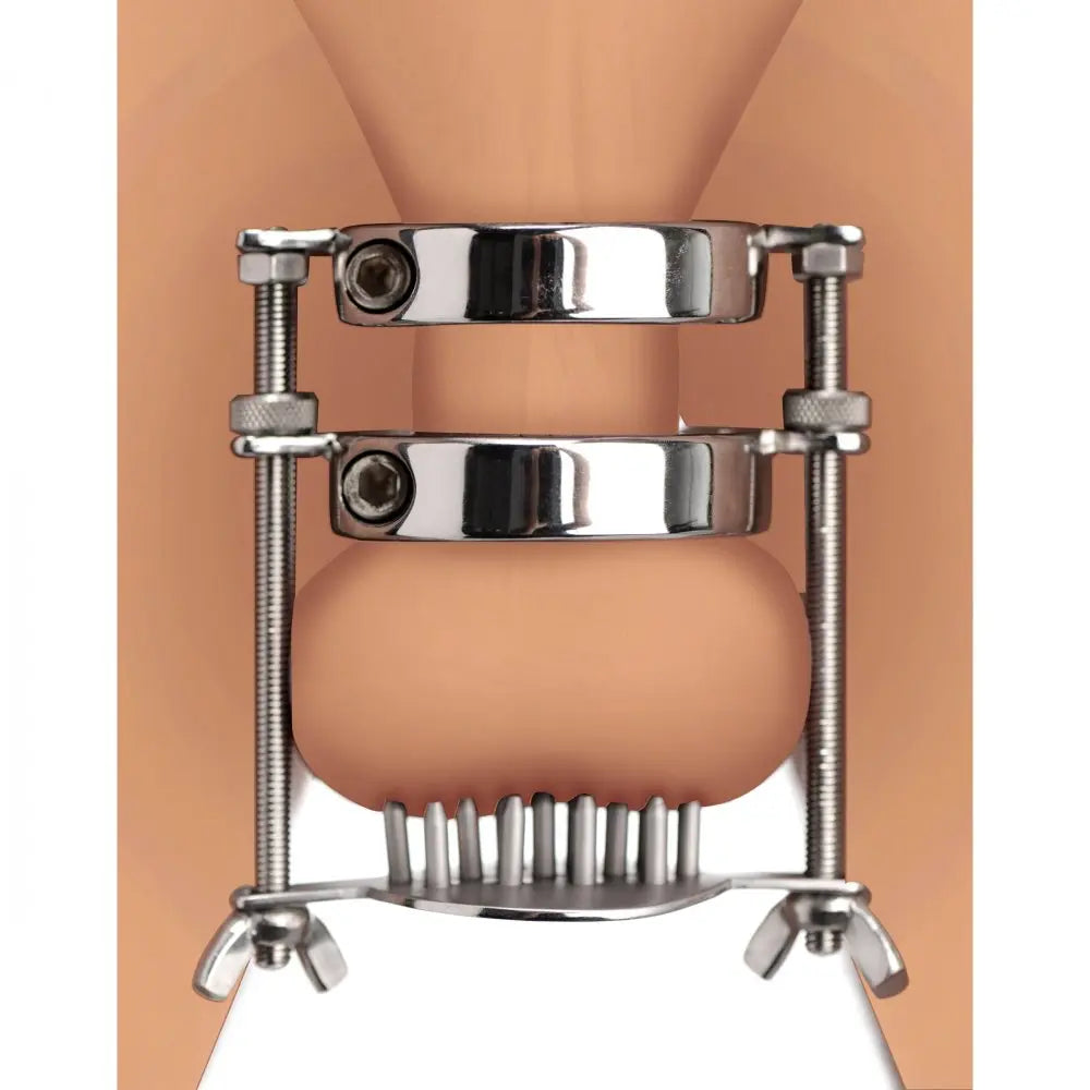 Stainless Steel Spiked CBT Ball Stretcher and Crusher  Cock and Ball Torture