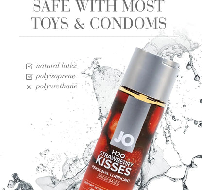 Strawberry Flavored Water-Based Lubricant 4 oz. JO H2O Strawberry Kisses  Lubes, Lotions and Accessories