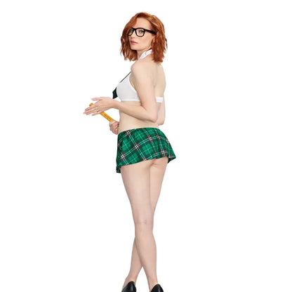 Stretched Mesh Sexy Schoolgirl Halter Crop Top Costume O/S  Lingerie - Costumes