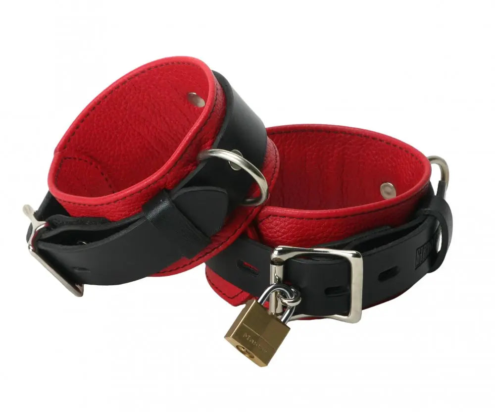 Strict Leather Deluxe Black and Red Locking Wrist Bondage Cuffs  Bondage Gear