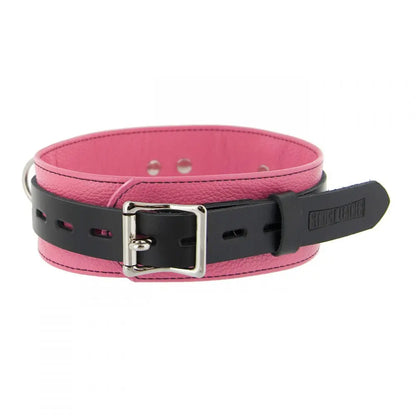 Strict Leather Deluxe Locking BDSM Collar - Pink Leather Bondage Collar  Collars and Leads