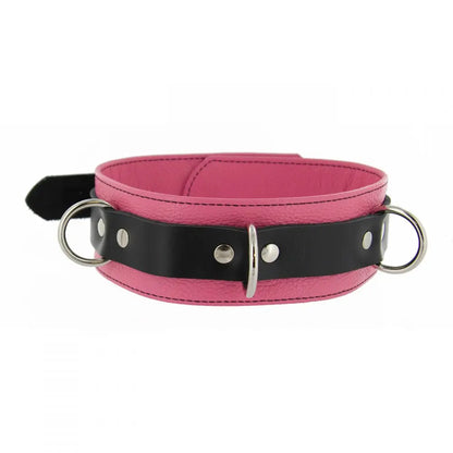 Strict Leather Deluxe Locking BDSM Collar - Pink Leather Bondage Collar  Collars and Leads