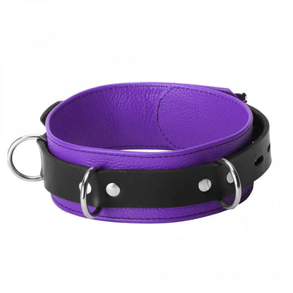 Strict Leather Deluxe Locking Purple Leather BDSM Collar - Purple and Black  Collars and Leads