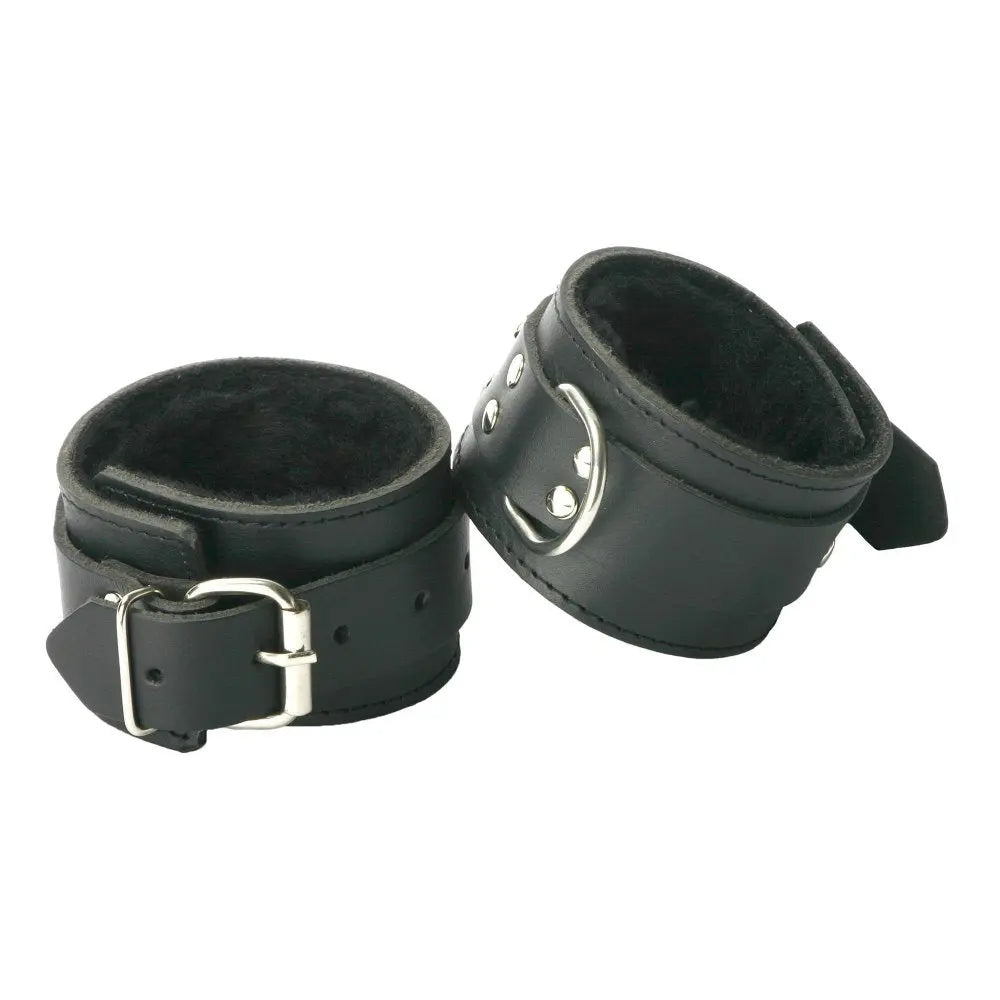 Strict Leather Fur Lined Ankle Bondage Cuffs  Bondage Gear