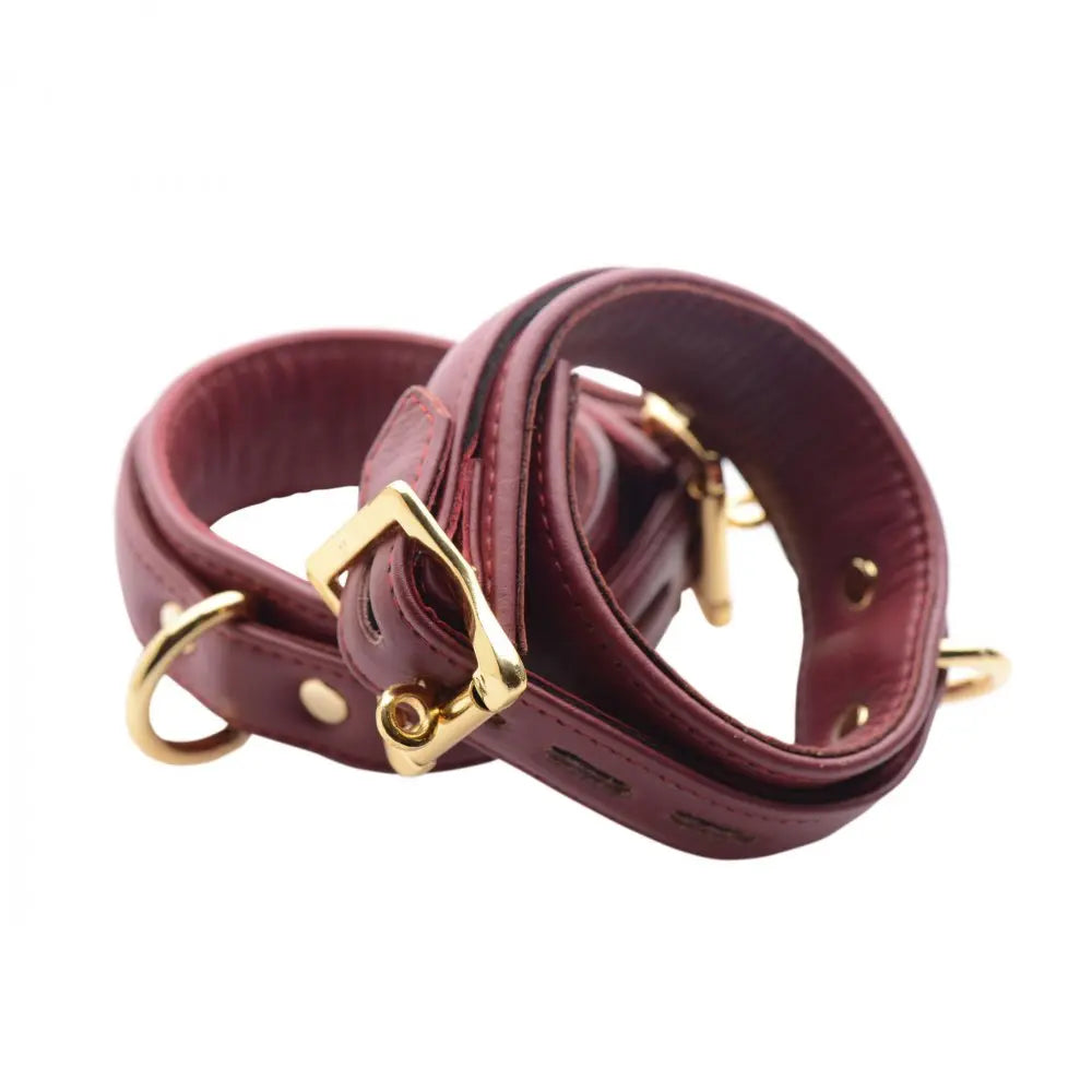 Strict Leather Luxury Bondage Cuffs Burgundy Locking Ankle Cuffs  Restraints and Cuffs